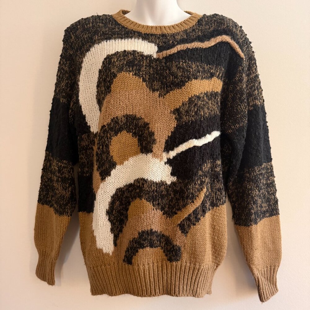 Vintage 80's/90's Joyce Abstract Animal Print Sweater | Earth Tones | Size M - Picture 3 of 6